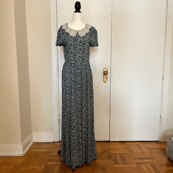 Maxi Cottagecore Floral Print Peter Pan Collar Dress - Picture 6 of 7